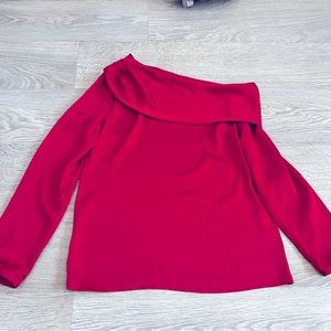 WHITE HOUSE BLACK MARKET Assymetrical Long Sleeve Blouse - Red